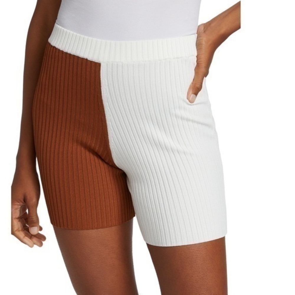 STAUD Brown and White Women Shorts (matching sweater available too)